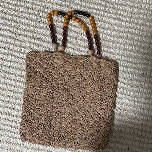 Zara Brown Crochet Tote with Beaded Handles